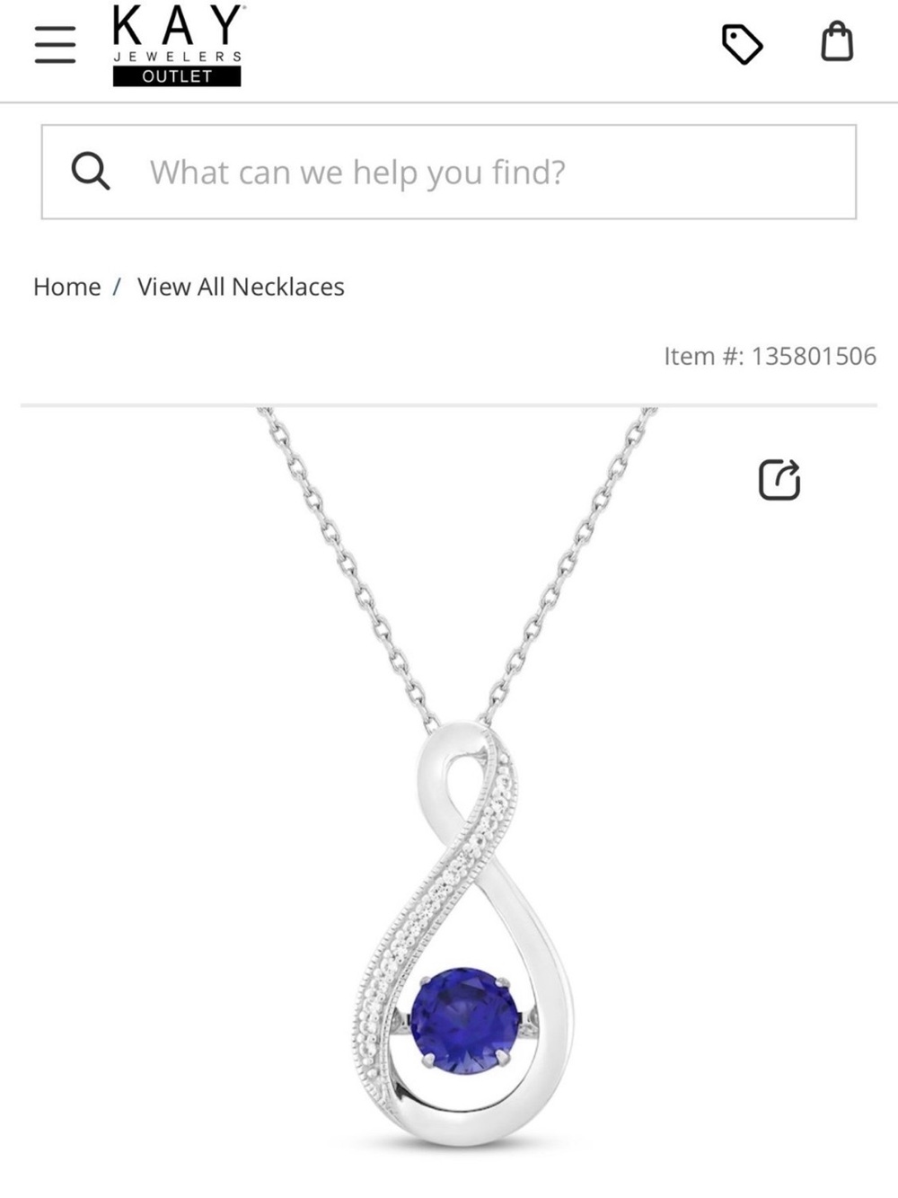 Kay Jewelers Silver Infinity Pendant Necklace with Blue Stone